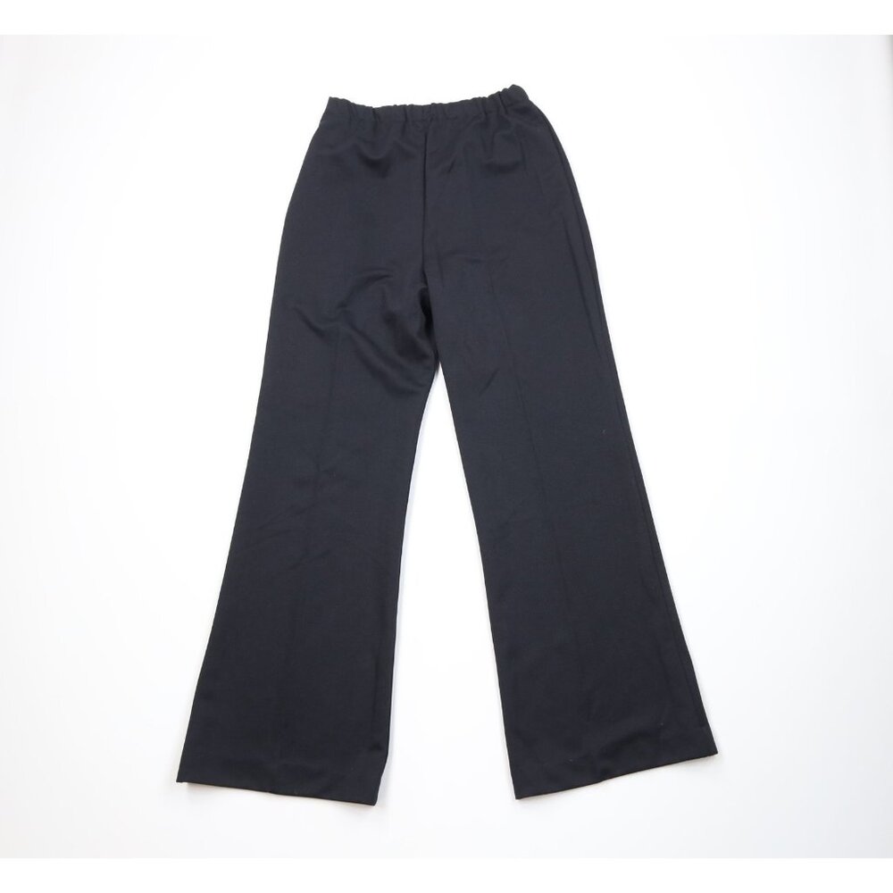 Vtg 60s 70s Streetwear Womens 14 Faded Knit Wide Leg Bell Bottoms Pants Black US - Picture 6 of 9